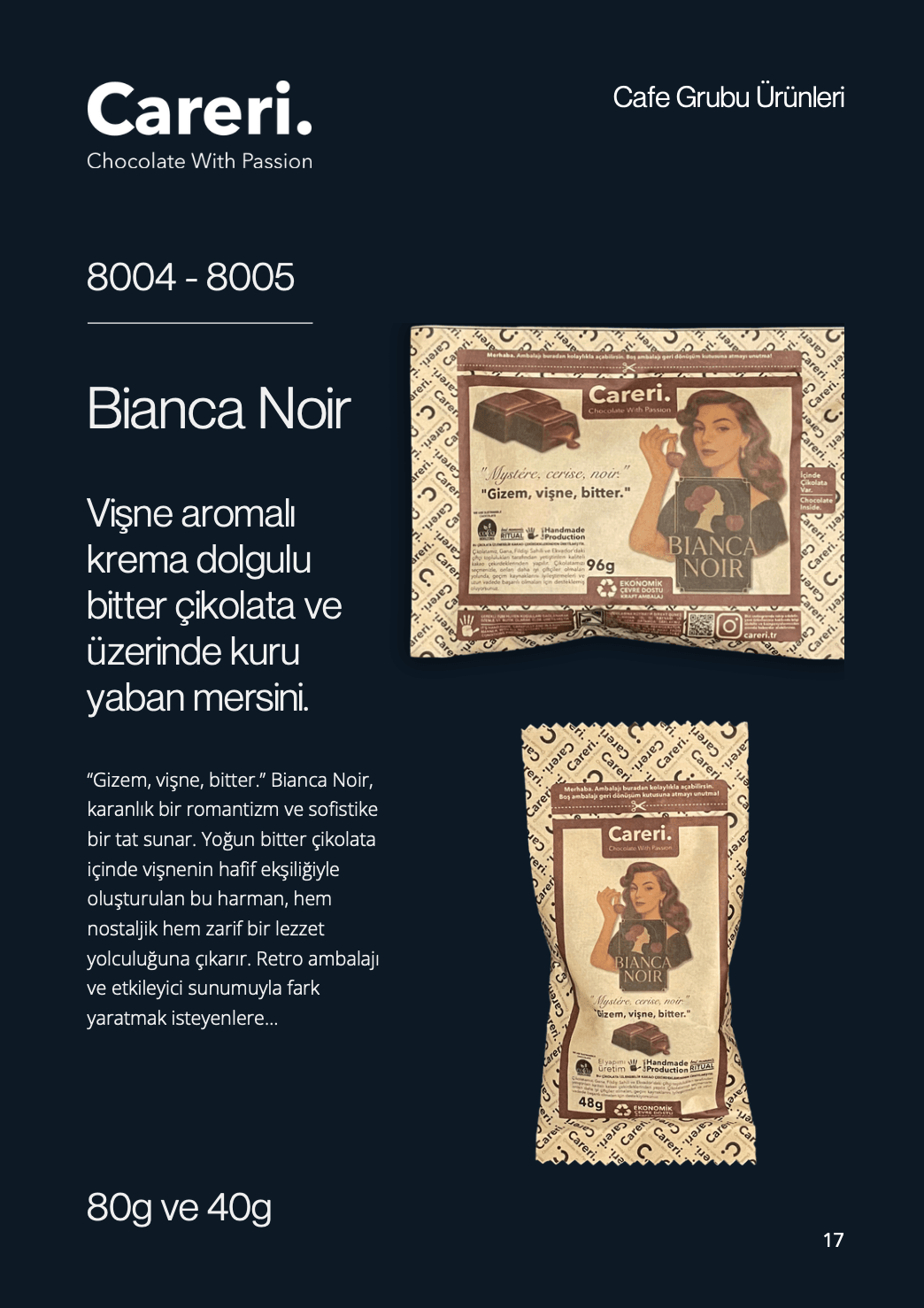 Careri Bianca Noir Bitter Çikolata 80g — toptan